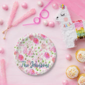 Roze Waterverf Floral Garden Pattern Papieren Bordje (Feest)