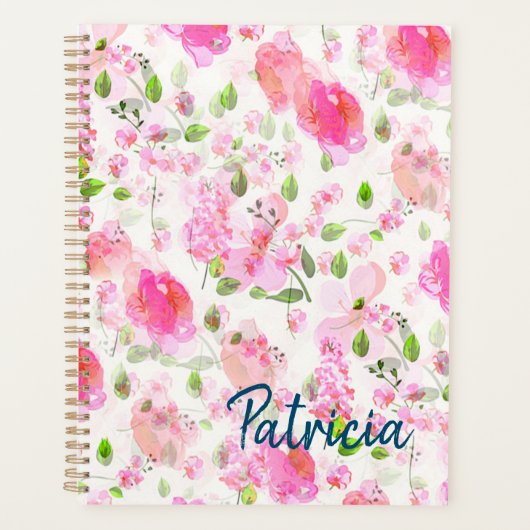 Roze Waterverf Floral Garden Pattern Planner (Voorkant)