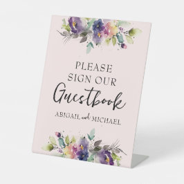 Roze Waterverf Floral Gastenboek Reclamebord Met Voetstuk