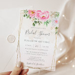 Roze Waterverf Floral Geometric Vrijgezellenfeest Kaart<br><div class="desc">Een elegante floral bridal doucheuitnodiging met roze waterverf bloemen met moderne handgeschreven kalligrafie.</div>