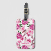 Roze Waterverf Floral, gepersonaliseerde naam meis Bagagelabel (Voorkant (verticaal))