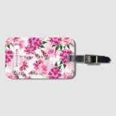 Roze Waterverf Floral, gepersonaliseerde naam meis Bagagelabel (Voorkant (horizontaal))
