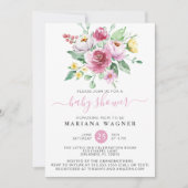 Roze Waterverf Floral Girl Baby shower Kaart (Voorkant)