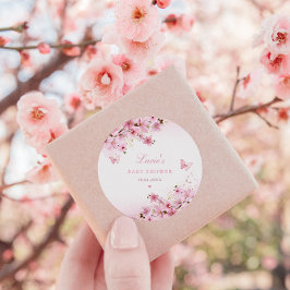 roze Waterverf Floral Girl Baby shower Ronde Sticker