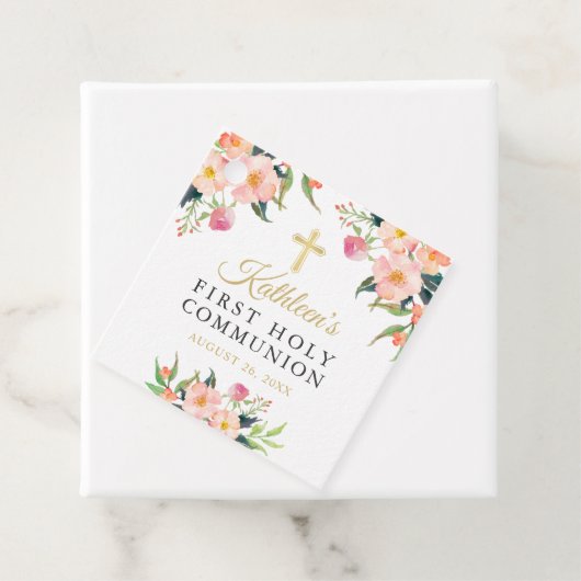 Roze Waterverf Floral Girl Eerste Heilige Communie Bedankjes Labels (In situ)