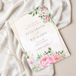Roze Waterverf Floral Gold Geometric Wedding Save The Date