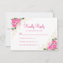 Roze Waterverf Floral Gold Wedding RSVP-kaart