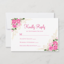 Roze Waterverf Floral Gold Wedding RSVP-kaart RSVP Kaartje
