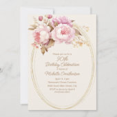 Roze Waterverf Floral Goud Lijst 90ste Verjaardag Kaart (Voorkant)