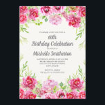 Roze Waterverf Floral Greenery 60th Birthday Kaart<br><div class="desc">Helderroze waterverf floral and greenery 60th verjaardagsfeest. Neem contact met ons op voor hulp bij het aanpassen of aanpassen van producten.</div>