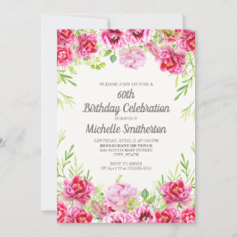Roze Waterverf Floral Greenery 60th Birthday Kaart