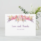 Roze Waterverf Floral Hartelijk dank Bedankkaart (Staand voorkant)