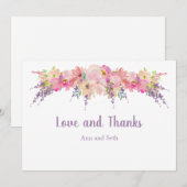 Roze Waterverf Floral Hartelijk dank Bedankkaart (Voorkant / Achterkant)