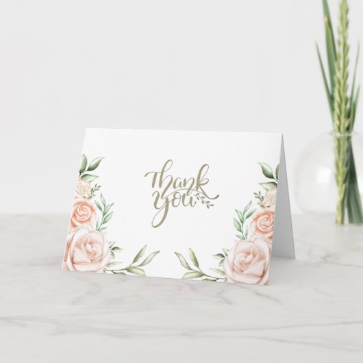 Roze Waterverf Floral Hartelijk dank Bedankkaart (Voorkant)