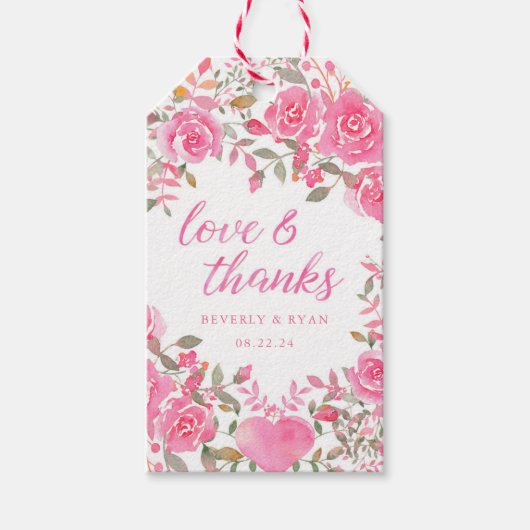 Roze Waterverf Floral Hartelijk dank Cadeaulabel (Voorkant)