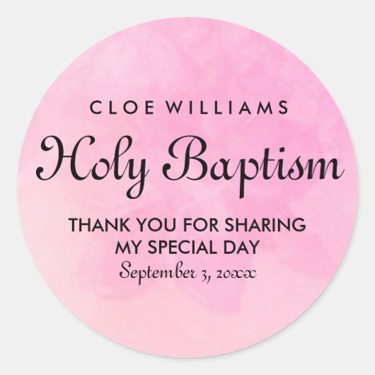 Roze Waterverf Floral Holy Baptism Envelope Seal Ronde Sticker (Voorkant)