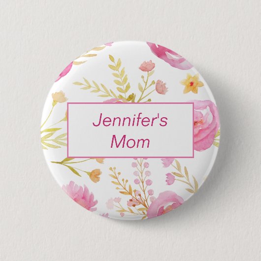 Roze Waterverf Floral ID Baby shower Ronde Button 5,7 Cm (Voorkant)