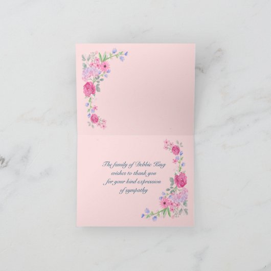 Roze Waterverf Floral ingevuld Hartelijk dank Bedankkaart (Binnen)