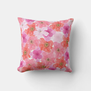 roze Waterverf Floral Kussen