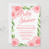 Roze Waterverf Floral Leaf Meisje Baby shower Kaart (Voorkant)