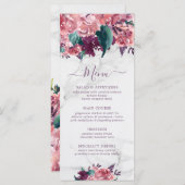 Roze Waterverf Floral Marble Moederdag Menu (Voorkant / Achterkant)