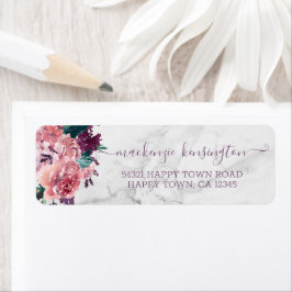  roze Waterverf Floral Marble Script Etiket