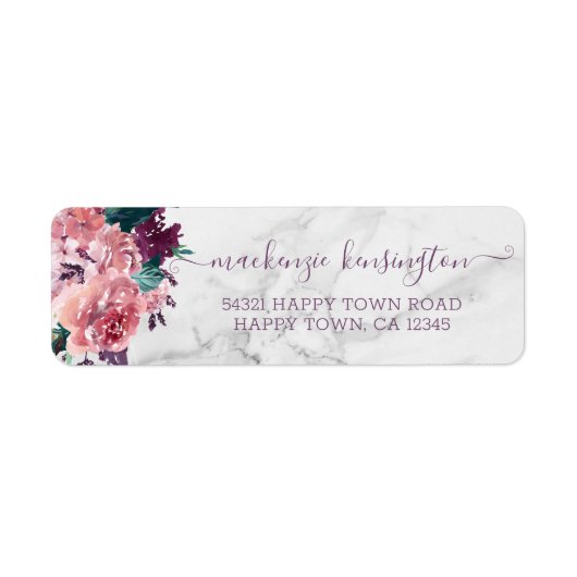  roze Waterverf Floral Marble Script Etiket (Voorkant)