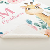 Roze Waterverf Floral met Giraffe Monogram Sherpa Deken (3/4)