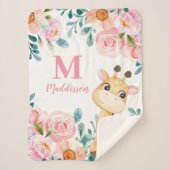 Roze Waterverf Floral met Giraffe Monogram Sherpa Deken (Voorkant)