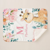 Roze Waterverf Floral met Giraffe Monogram Sherpa Deken (Voorkant (horizontaal))