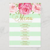 Roze Waterverf Floral Mint Strepen Bruiloft Menu (Voorkant)
