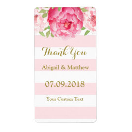 Roze Waterverf Floral Mint Strepen Trouwlabels Etiket