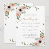 Roze Waterverf Floral Modern Wedding Kaart (Voorkant / Achterkant)