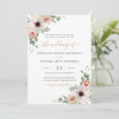 Roze Waterverf Floral Modern Wedding Kaart (Staand voorkant)