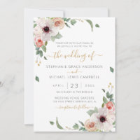 Roze Waterverf Floral Modern Wedding