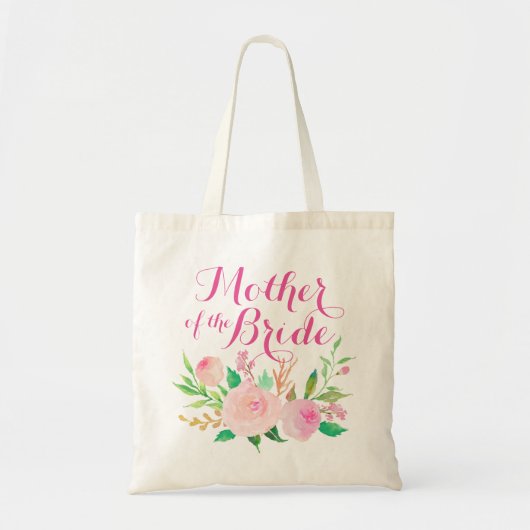 Roze Waterverf Floral "Moeder van de Bride" Tote Bag (Voorkant)