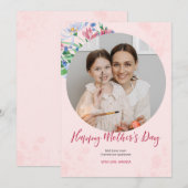 Roze Waterverf Floral Moederdag Fotokaart Feestdagenkaart (Voorkant / Achterkant)