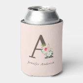 Roze Waterverf Floral Monogram Blikjeskoeler (Blikje Voorkant)