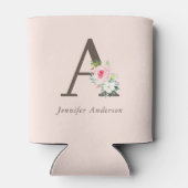 Roze Waterverf Floral Monogram Blikjeskoeler (Achterkant)