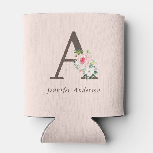 Roze Waterverf Floral Monogram Blikjeskoeler (Achterkant)