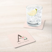 Roze Waterverf Floral Monogram Kartonnen Onderzetters (Insitu)