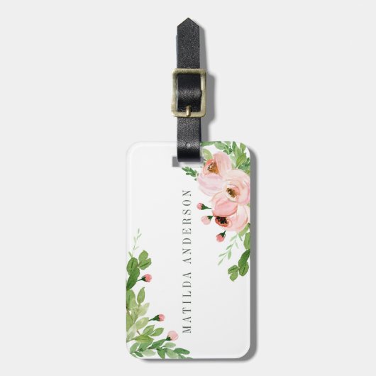 Roze waterverf floral Mrs. Bagagelabel (Voorkant verticaal)