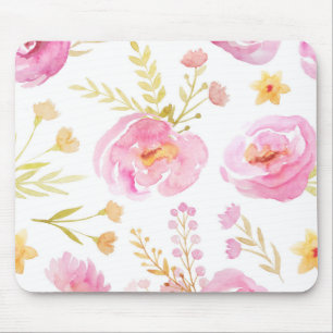Roze Waterverf Floral Muismat