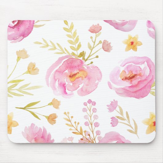 Roze Waterverf Floral Muismat (Voorkant)
