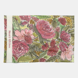roze Waterverf Floral Nana's Keuken Theedoek