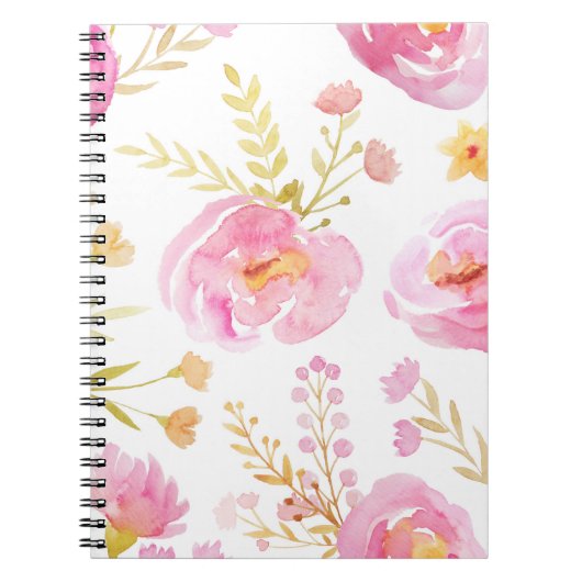 Roze Waterverf Floral Notitieboek (Voorkant)