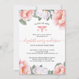 Roze Waterverf Floral Nursing Afstuderen Invite