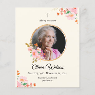 Roze Waterverf Floral Obituary Memorial Service Flyer