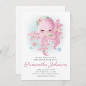 Roze Waterverf Floral Octopus Baby shower Kaart (Voorkant / Achterkant)