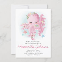Roze Waterverf Floral Octopus Baby shower